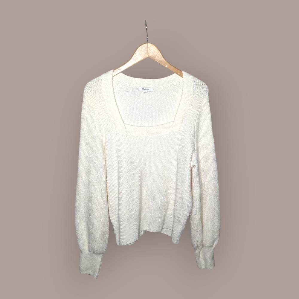 Madewell Sweater Size Large Cream Melwood Coziest Yarn Wool Square Neck Pullover
